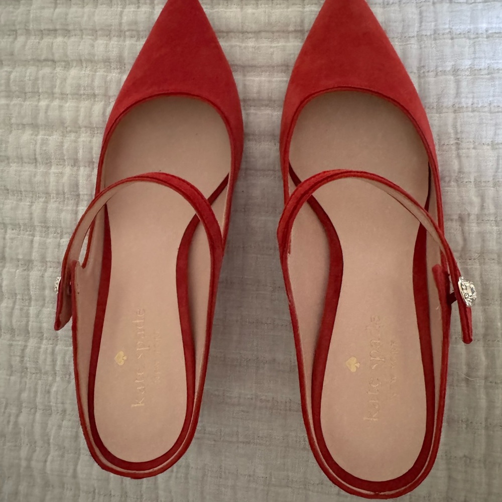 kate spade Red Suede Mary Jane Kitten Heel Pumps - Picture 3 of 4